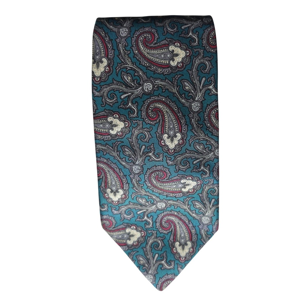 Gant Paisley Tie Men OS Teal Burgundy Silk Made in USA Vintage Style